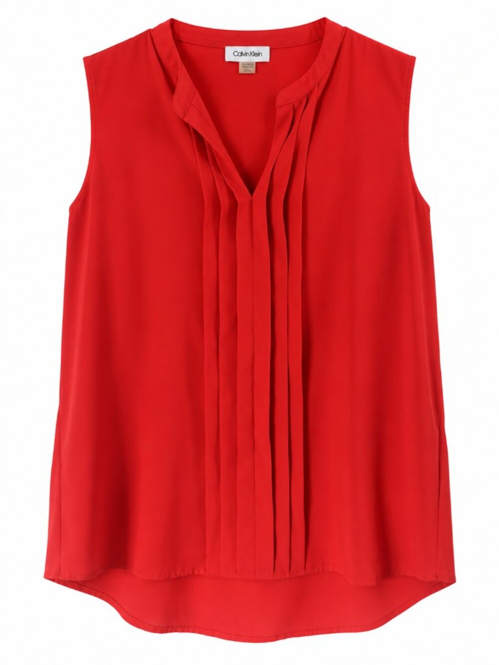Calvin Klein Red Sleeveless Pleated V-Neck Blouse Women’s Large